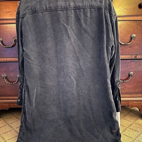 Zara Basic Black Denim Shirt Dress with embellished face detail on front S - Picture 6 of 9